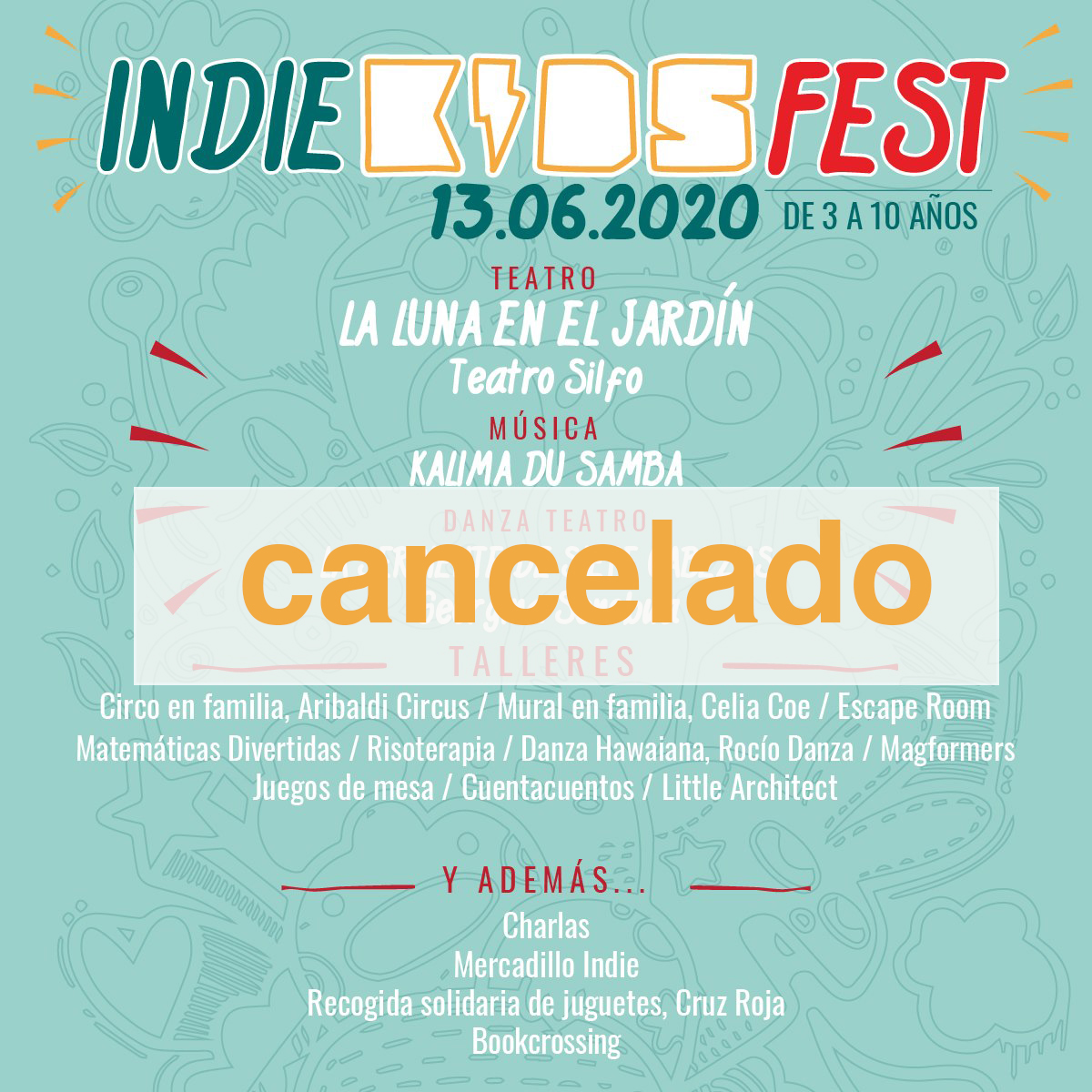 📢Atendiendo a la necesidad de cumplir con la distancia social y la limitación de aforo, el festival ❌ no podrá celebrarse finalmente el próximo 13 de junio. 
⚡️La buena noticia es que #IndieKidsFest formará parte de la programación del curso que viene.