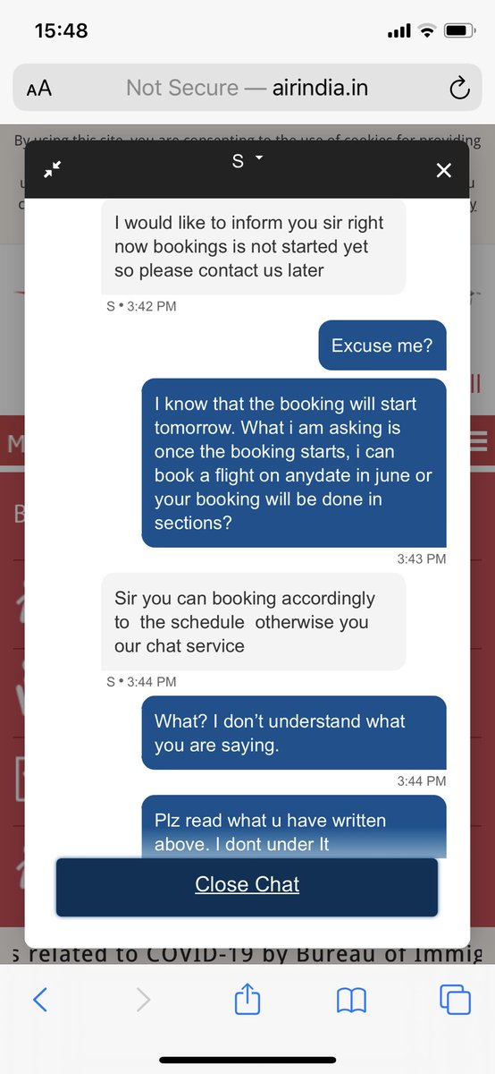 sunainabhagi's tweet photo. @airindiain @airindiain chat agents will mislead you. Read this entire conversation i had with a chat agent. #MissionVandeBharat #nristuckinindia rude and misinformed agents at @airindiain https://t.co/Wz719sbiAI
