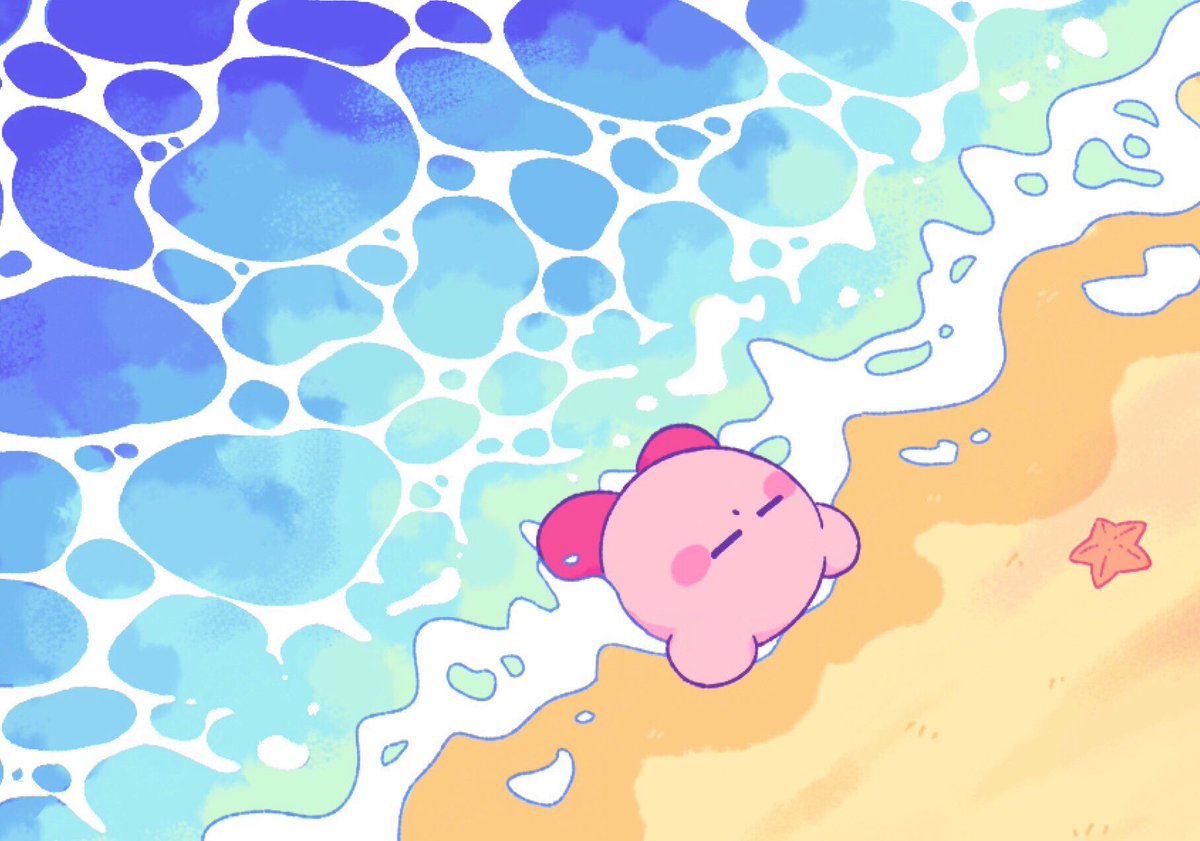 kirby afloat closed eyes no humans water star (symbol) solo blue background  illustration images