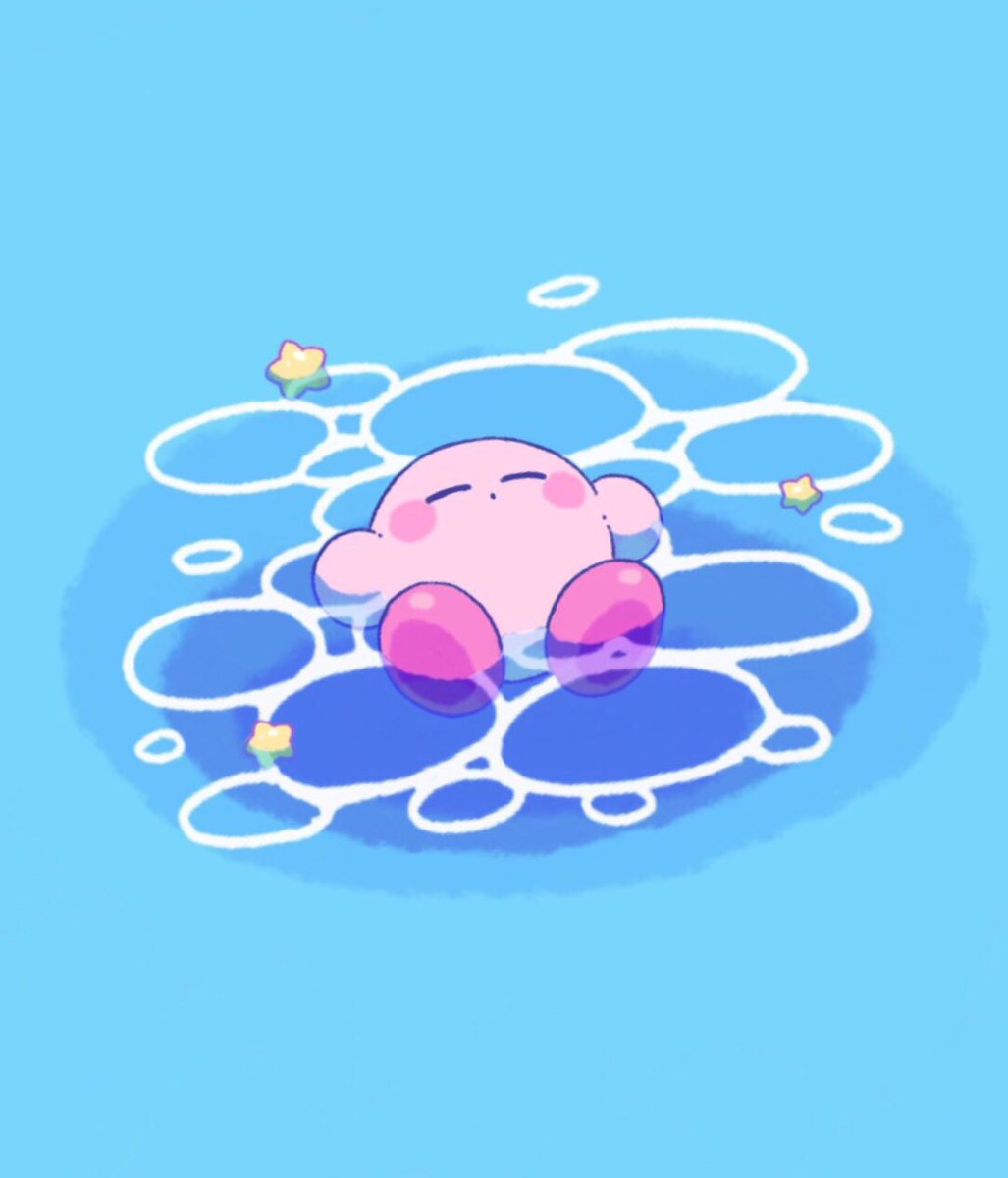 kirby afloat closed eyes no humans water star (symbol) solo blue background  illustration images