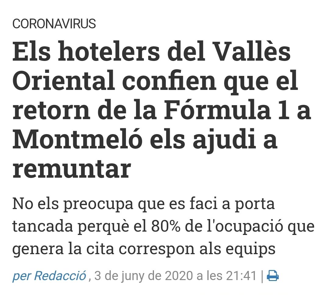 Els mateixos hotelers es delaten: és un fals mite que la Formula 1 atragui turisme al Vallès Oriental 🦄

Mentrestant, la @gencat continua invertint quasi 80 milions per una activitat que genera un nul retorn social a la comarca però sí enormes perjudicis
#NoEnsVendreuLaMoto