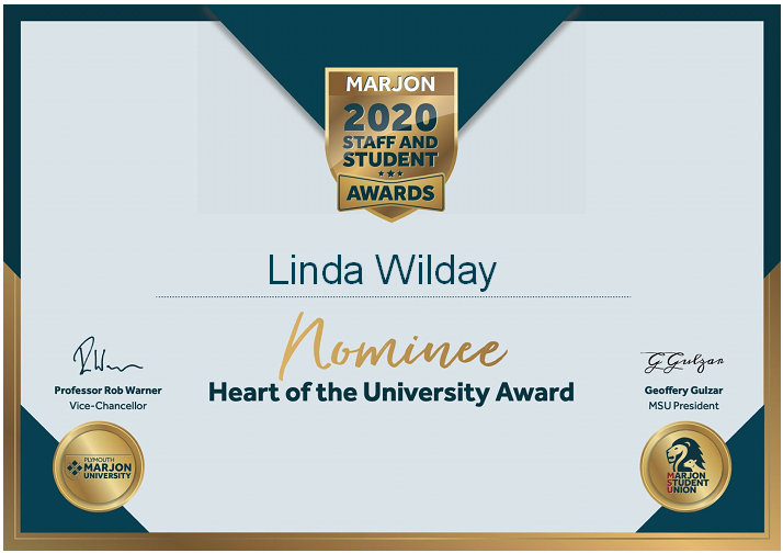 MarjonLW's tweet photo. Thank you for my nomination for Heart of the University Award. The comments were lovely, thank you again Linda https://t.co/aRj9eKw4sK