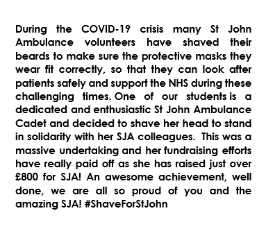 DavisonHigh's tweet photo. Amazing fundraising achievement by one of our students! #ShaveForStJohn @stjohnambulance https://t.co/JNv79GZx6f