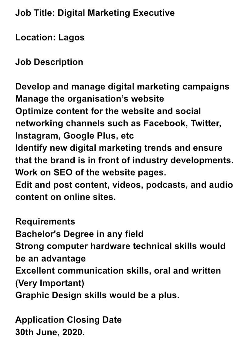 Nerho6's tweet photo. Interested and qualified candidates should send their CV to: inspidealtd@gmail.com using the Job Title as the subject of the mail
.
.#Applicant #hiring #Applicant #DigitalMarketing #Jobs #jobseekers #jobforyou #verifiedjobs #vacancy #vacancies #thursdaymorning https://t.co/Ei5oJug3El