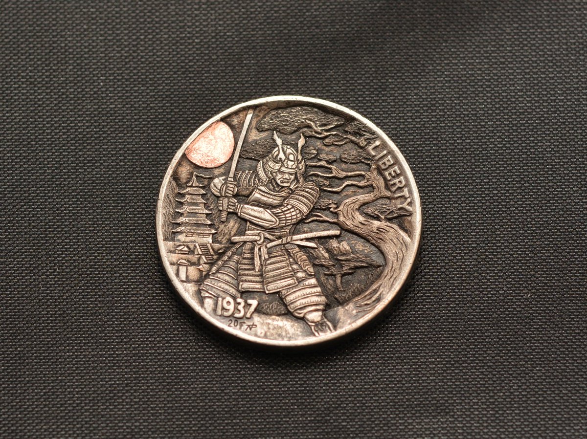 nari_palsis's tweet photo. #HoboNickel #samurai #warrior #samuraiwarrior copper inlays #coins #coin #handengraved #handengraving #engraving #engraved #buffalonickel #narimantaspalsis #nari #coinart 
On #ebay #auction 
https://t.co/mpqjPcziJ0 https://t.co/b8KOlWjagL