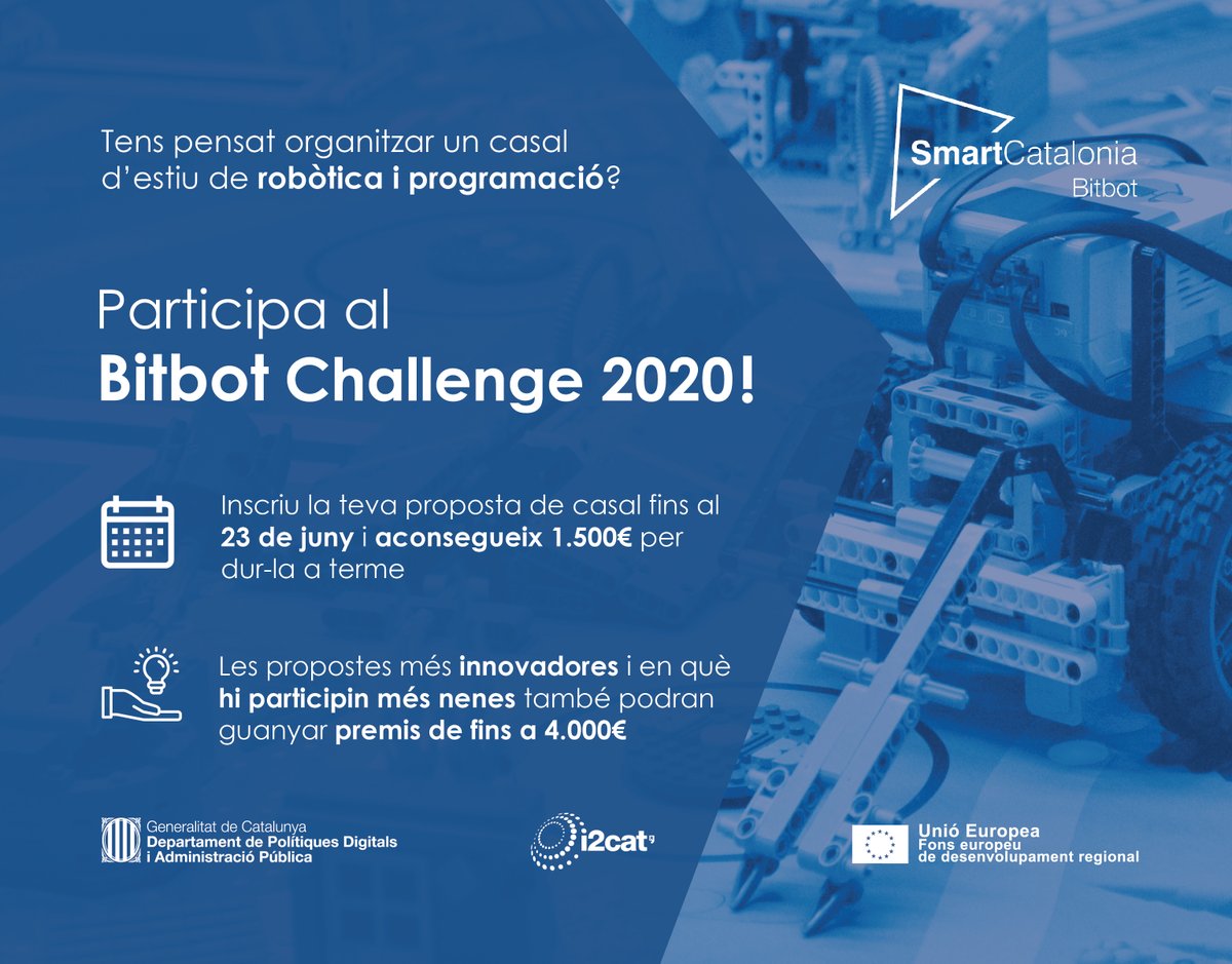 localret's tweet image. El Departament de Polítiques Digitals i @i2CAT, impulsen el ‘Bitbot Challenge 2020’ per promoure aquest estiu casals inclusius de temàtica tecnològica amb especial atenció a la presència femenina en aquest àmbit. #DonaTIC #BitbotChallenge2020 @tic 
bit.ly/2MuR98g