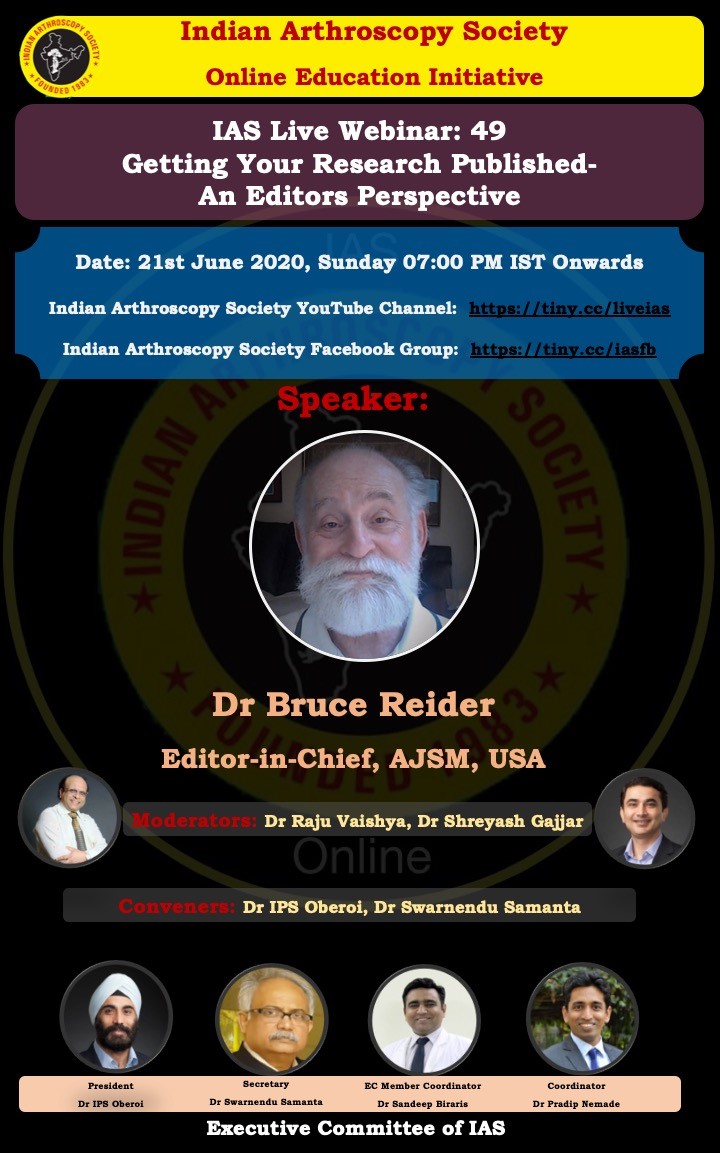 Delighted to be speaking at Indian Arthroscopy Society Webinar this month!