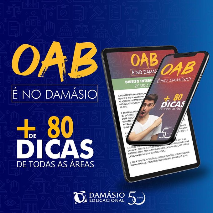 damasioaracatub's tweet photo. E-BOOK GRATUITO!
⠀
Visando aprimorar seus estudos em casa, desenvolvemos um E-book com mais de 80 dicas para OAB 1ªfase!
⠀
Cadastre-se no link abaixo e garanta o seu!
⠀
https://t.co/5WoSBToPI0
#araçatuba #birigui #oab #ExamedeOrdem #ExamedaOAB #Aprovação #provasdaOAB https://t.co/zyJcgOGdo6