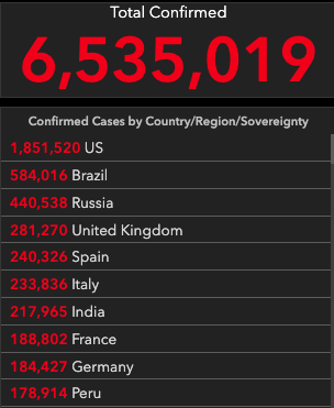 Total confirmed cases of COVID-19 – 6,535,019