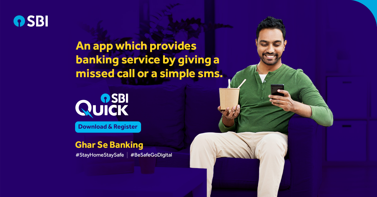 TheOfficialSBI's tweet photo. Get banking services by just giving us a call or sending us text messages. Download SBI Quick to experience intuitive and personalised banking services. Click here: https://t.co/3xEAr69Sf5

#SBI #StateBankofIndia #SBIQuick #GharSeBanking #StayHomeStaySafe #BeSafeGoDigital https://t.co/4p1CZ5Vi99