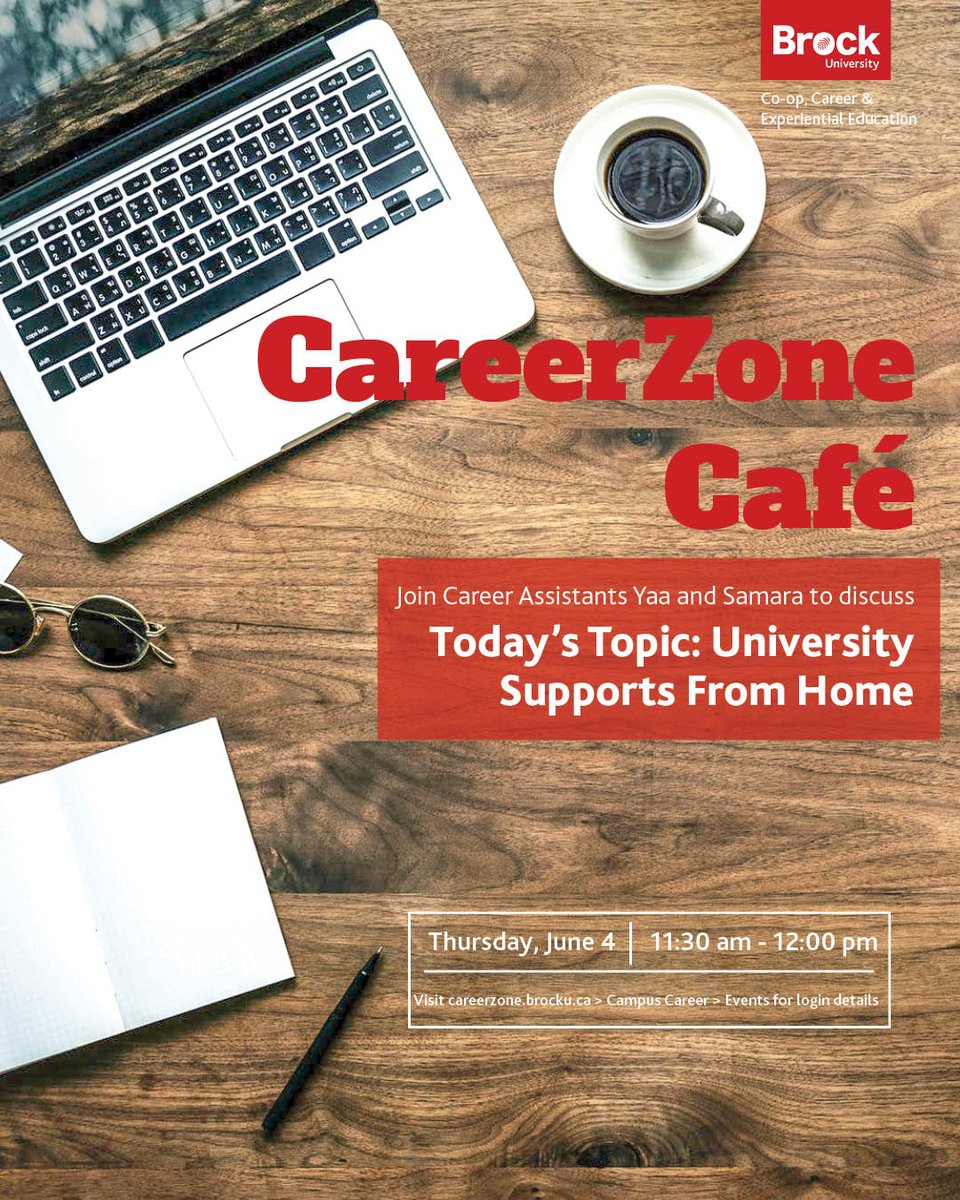 Join Career Assistants, Yaa and Samara, online TODAY from 11:30-12pm to learn about “University Supports From Home”! @BrockSLCE <a href="/BrockUniversity/">Brock University</a> 
For Login details, visit: careerzone.brocku.ca > Campus Career > Events