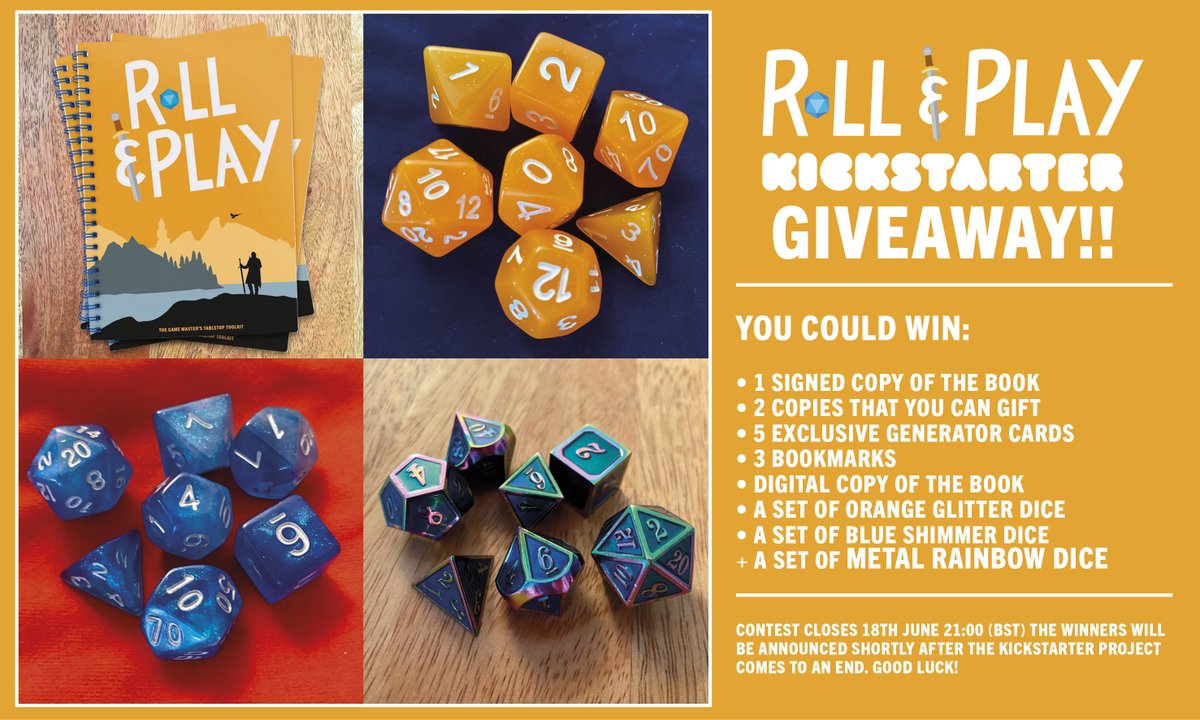 ✨#GIVEAWAY✨
So excited to announce our #Kickstarter #competition! We are giving away three sets of #dice, three books, and loads of other loot to one lucky winner!!

Retweet this post to enter.

Check out the Kickstarter here: kickstarter.com/projects/samba…