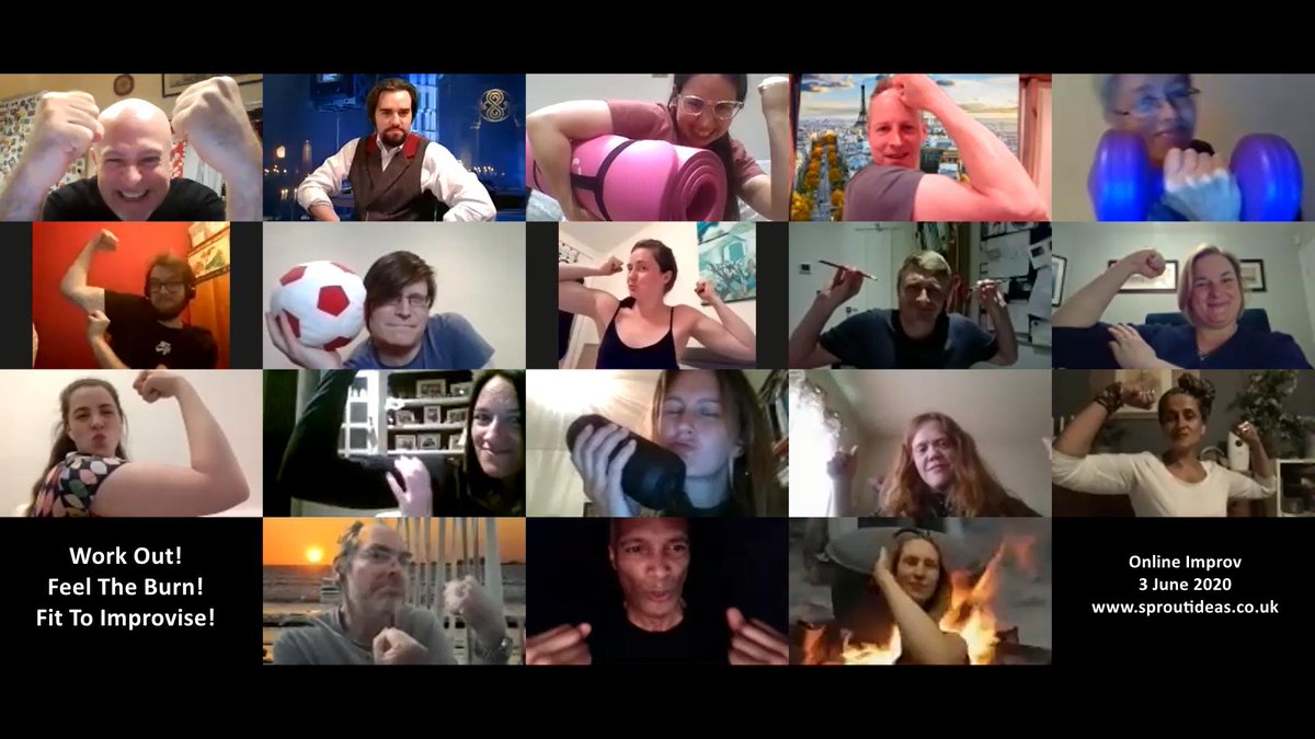We pushed it to the limit last night! Sweat! Determination! Exercises! Improvisation Workout! (3 June 2020) 
More coming soon ... #improv #improvisation #online <a href="/DaveBourn/">Dave Bourn</a>
