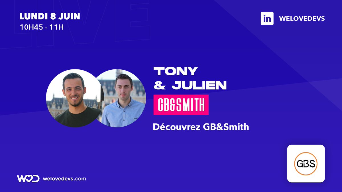 welovedevs's tweet image. [LIVES DU LUNDI]

10h30-10h45 Tanguy Herlin - @VaduoConsulting 🎉
10h45-11h Tony Sansico &amp;amp; Julien Drouvin - @gbandsmith 💻
11h-11h15 Aurélie Lamy-Ducasse - @AssessFirst 🇫🇷
11h15-11h30 Julie Carrière - @WeSingulart 🚀

Inscris-toi 👉 w3d.to/lundi
