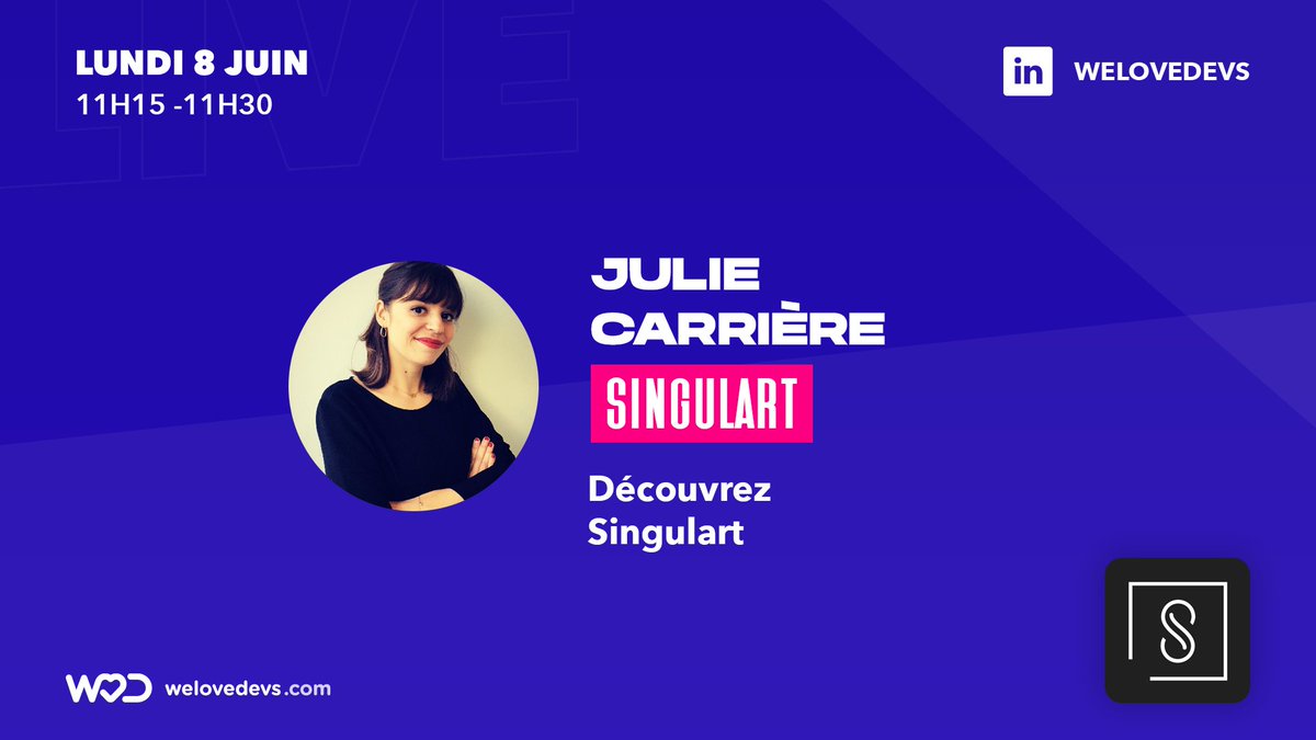 welovedevs's tweet image. [LIVES DU LUNDI]

10h30-10h45 Tanguy Herlin - @VaduoConsulting 🎉
10h45-11h Tony Sansico &amp;amp; Julien Drouvin - @gbandsmith 💻
11h-11h15 Aurélie Lamy-Ducasse - @AssessFirst 🇫🇷
11h15-11h30 Julie Carrière - @WeSingulart 🚀

Inscris-toi 👉 w3d.to/lundi