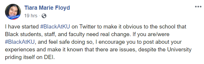 Are or were you #BlackAtKU? 

Here is an opportunity to participate in a project led by Tiara Marie Floyd, KU’s first woman of color student body president.