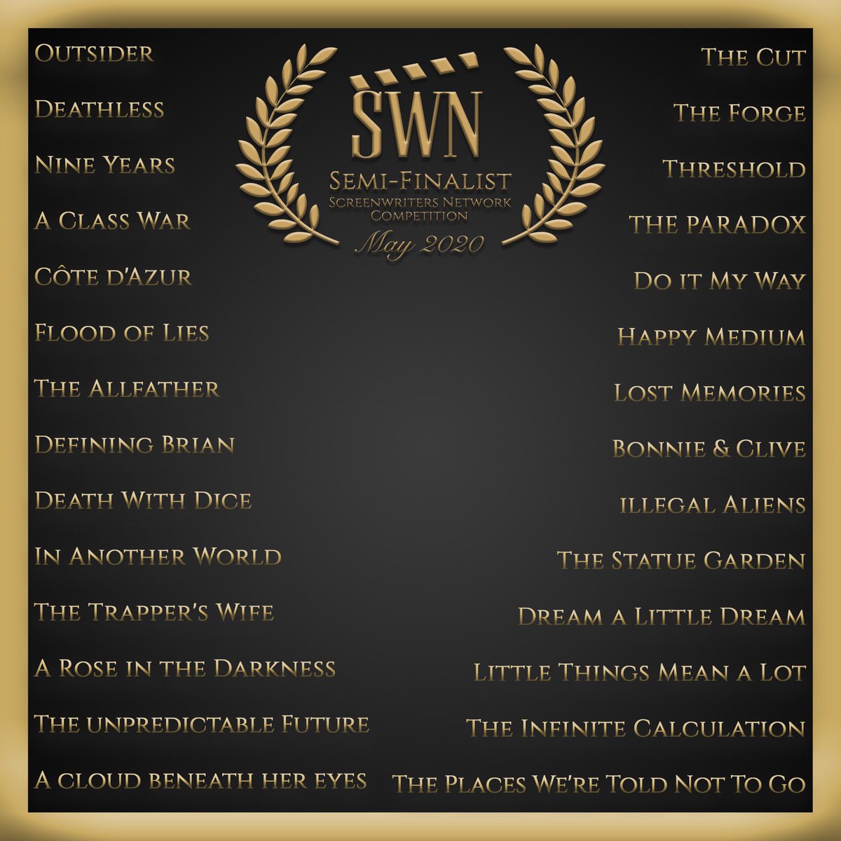 ScreenwritersN's tweet image. Congratulations to our semi-finalists! 🥳🙌🏻✍️
 
Short Film &amp;gt; TV Pilot &amp;gt; Feature-Length

#screenwriting #screenplay #Screenwriter #scriptcompetition #screenplaycompetition