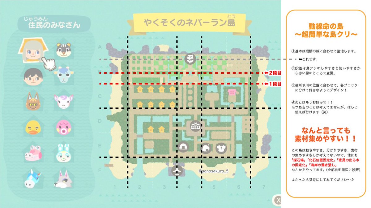 あおのさくら 低浮上 動線命の島 超簡単な島クリ 動きやすさ抜群 誰が来ても迷わない 素材集めやすい 島を作りました もしよろしければ 参考の一つにどうぞ あつまれどうぶつの森 あつ森 島クリエイター 島マップ 島レイアウト あつ森