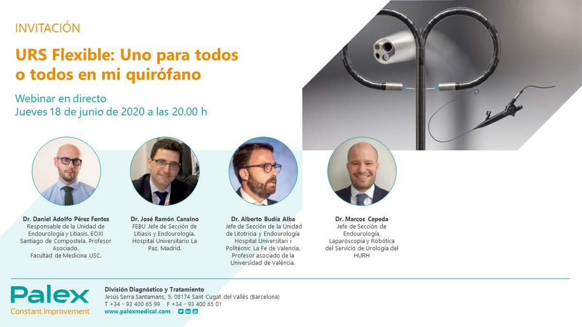 No te pierdas nuestro evento webinar sobre URS Flexible.
🖥️ ¿Uno para todos o todos en mi quirófano?
📅 18 de Junio 8:00PM - 9:00PM CEST
✏️Regístrate Aquí: attendee.gotowebinar.com/register/34932…

#urología #litiasis #endourología