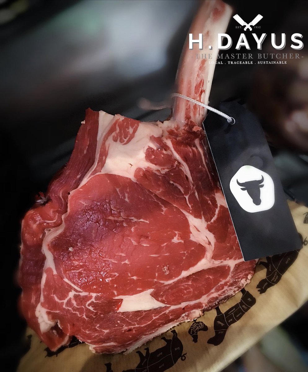 dayus_h's tweet photo. This beaut is up for grabs Dry Aged Herefordshire #cotesdebeouf approx 1.2kg, ideal for 2-3 people! Sear in the pan, in the oven for 20 mins and enjoy!  Doesn’t get much better. #local #traceable #sustainable https://t.co/wCdwuEHvYL