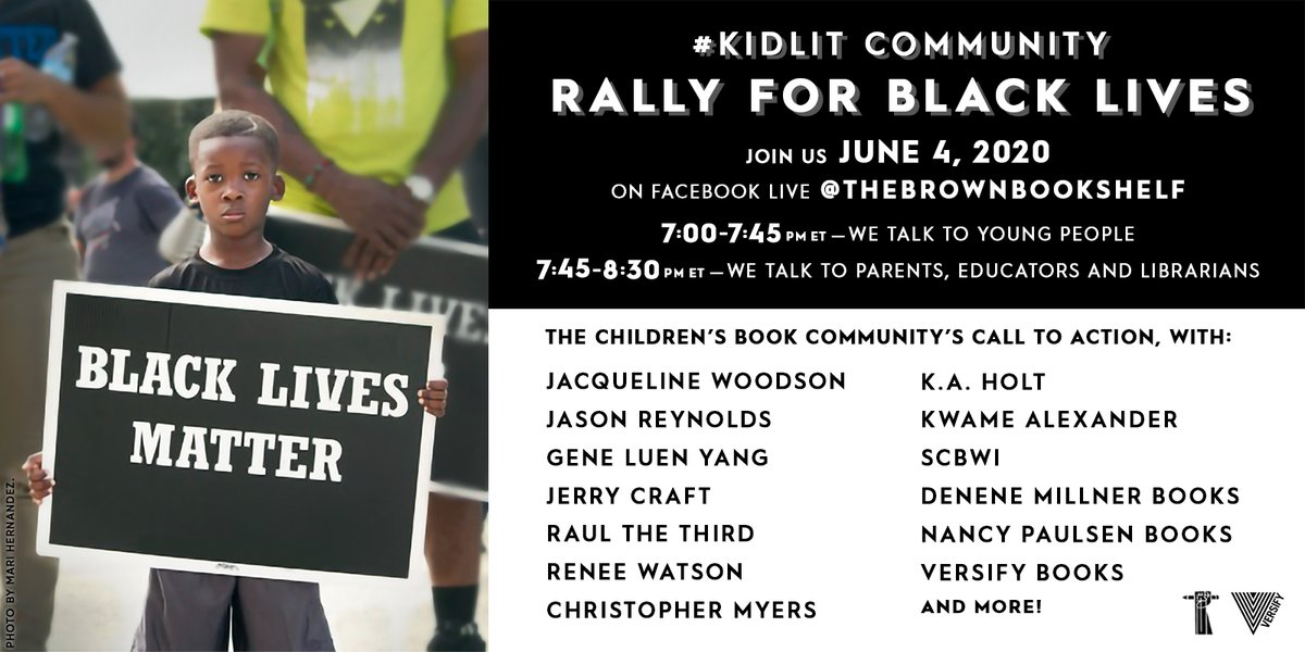 Because the children got questions, and the people responsible for teaching and raising them need answers. 7PM EST TONIGHT: #KidLit Rally for Black Lives. Via Facebook Live (@thebrownbookshelf) and Zoom: scbwi.zoom.us/j/95326915466?… #SaySomething #BlackLivesMatter