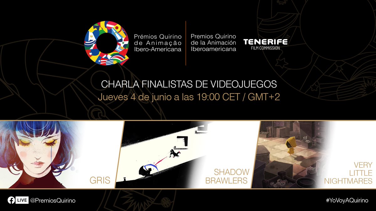 Nos vemos esta tarde en nuestro canal de Facebook Live  para entrevistar a los finalistas de #videojuegos.  

🕐⠀⠀19:00 CET / GMT+2
🕐⠀⠀18:00 Tenerife
🕐⠀⠀19:00 Barcelona
🕐⠀⠀14:00 Buenos Aires

#YoVoyAQuirino

Más info 👉 bit.ly/3eJWLY8
