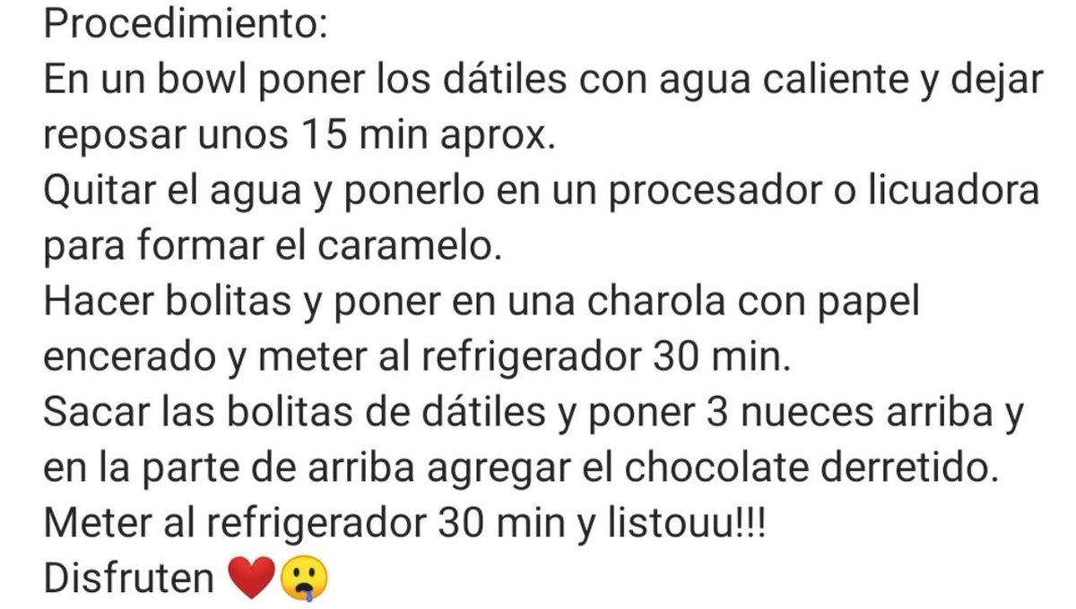 COCINACONALMA2's tweet image. Totugas de Chocolate 🍫🍫

Ingredientes:
🐢15 Dátiles sin hueso
🐢1 taza de nuez
🐢1/2 taza de chocolate semi amargo