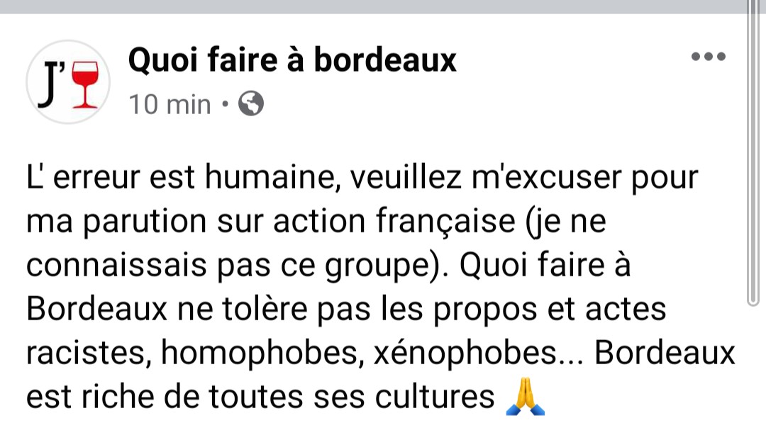 Action Francaise Bordeaux On Twitter Tranquillement Quoifairebdx Nous Traite Indirectement De Xenophobes D Homophobes De Racistes Et Encore Mieux Nous Impute Des Actes Racistes Homophobes Https T Co B0uh5c2j2b