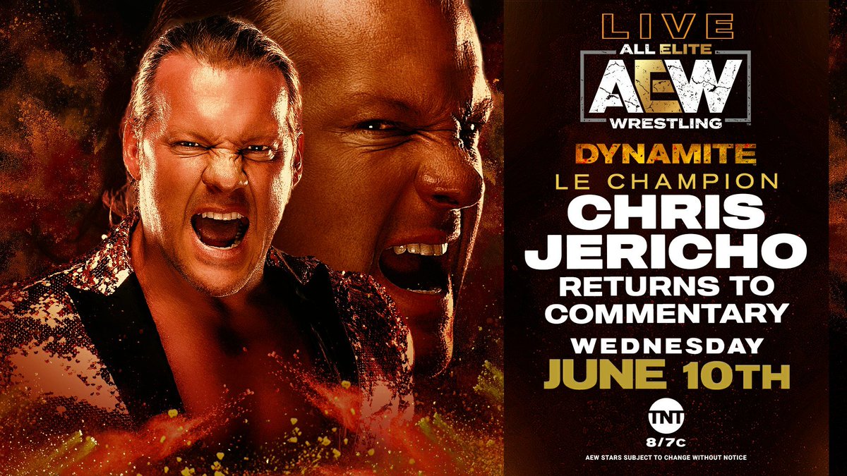 AEW's tweet image. You wanted the best. You got the best. The hottest commentator in the world CHRIS JERICHO! (@IAmJericho) 

Watch #AEWDynamite every Wednesday night on @TNTDrama 8e/7c or AEWPlus.com for our International fans. #AEWonTNT @AEWonTNT