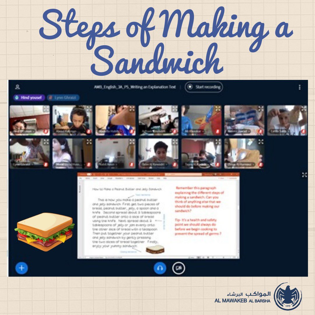 Mawakeb_Barsha's tweet image. Our G3 used their skills in making a sandwich to learn how to write an &quot;explanation text&quot;. They talked through the different steps, paid attention to the sequential language &amp;amp; what better way to finish the lesson than to devour the yummy sandwiches for breakfast! #writinglesson