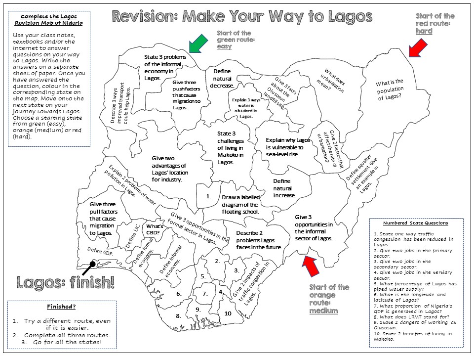 keepgeogingon's tweet image. For any geography teachers out there that do Lagos at GCSE. This is a revision resource I created for my class. They loved shading in the states as a visual guide to how much revision they had done/needed to do. It&apos;s editable too.

tes.com/teaching-resou…