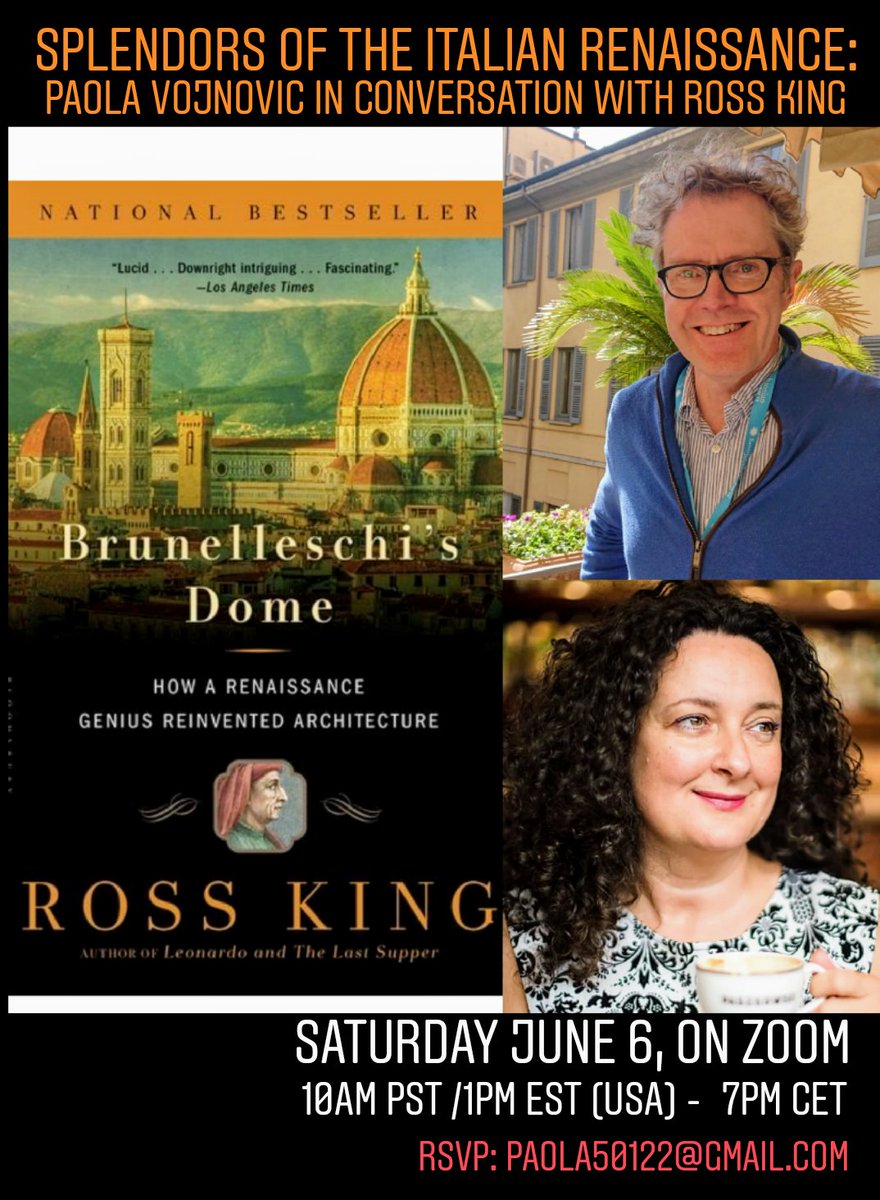 I am counting the days until my interview with the #bestsellingauthor #RossKing!

Join us in the conversation on Saturday, June 6th at 10am PST /1pm EST (USA) -  7pm CET (Italy).

Reserve your spot: Paola50122@gmail.com

#Brunelleschi
#LeonardoDaVinci
#Michelangelo 
#Machiavelli