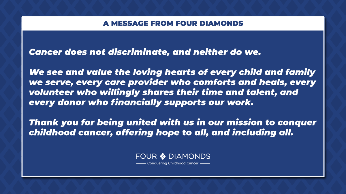 fourdiamonds's tweet image. A message from Four Diamonds