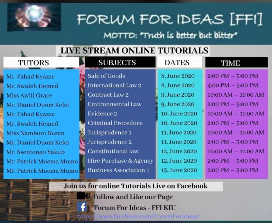 To all undergraduate law students regardless of University, we're privileged to serve you..... You just don't need to miss out.  
<a href="/kiuvarsity/">Kampala International University</a> 
<a href="/SocietyKiu/">KIU Law Society</a> 
<a href="/lawsocietymak/">Makerere Law Society(MLS)</a> 
<a href="/uculawsociety/">UCU Law Society</a>