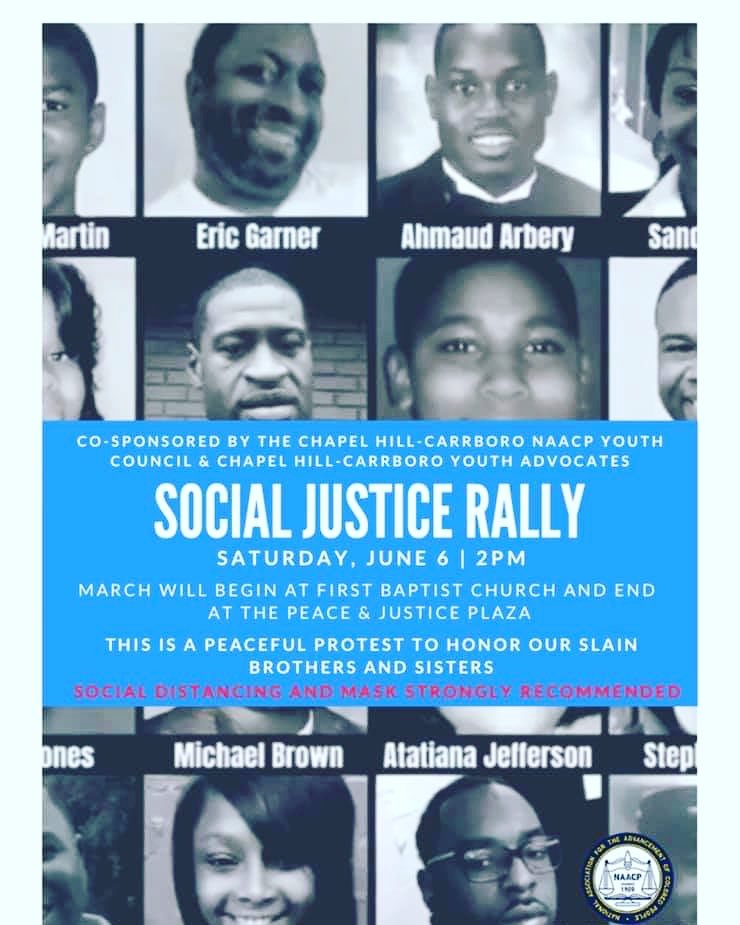 Join us at Saturday’s social justice rally, sponsored by the <a href="/CHCNAACP/">Chapel Hill - Carrboro NAACP</a> Youth Council and Chapel Hill-Carrboro Youth Advocates.