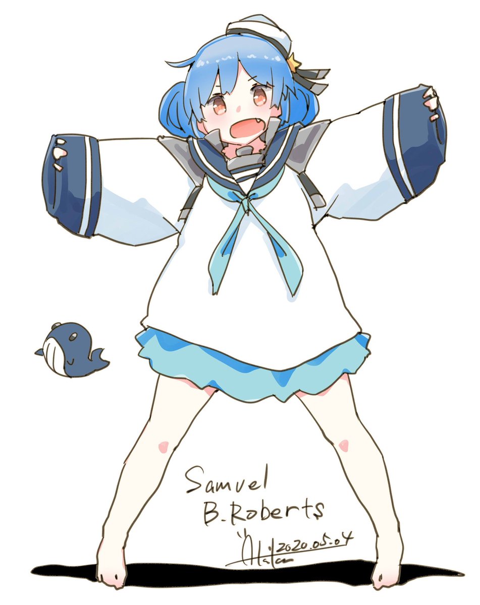 samuel b. roberts (kancolle) 1girl blue hair hat double bun hair bun whale blue sailor collar  illustration images
