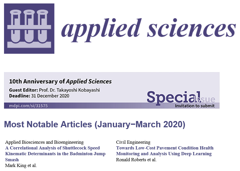 Thank you to Applied Sciences for highlighting our recent paper on #badminton jump smash kinematics.

You can view the #OpenAccess paper here: doi.org/10.3390/app100… 

<a href="/lborosportsbiom/">Sports Biomechanics</a> <a href="/harleytowler/">Harley Towler</a> @LegoLass82