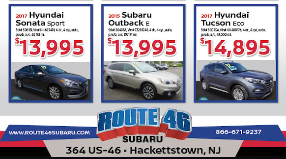 Used Car Inventory Clearance! All Prices Reduced!
Inventory Must Go!
bit.ly/2RbLNTo

#route46subaru #usedsubaru #inventoryclearance