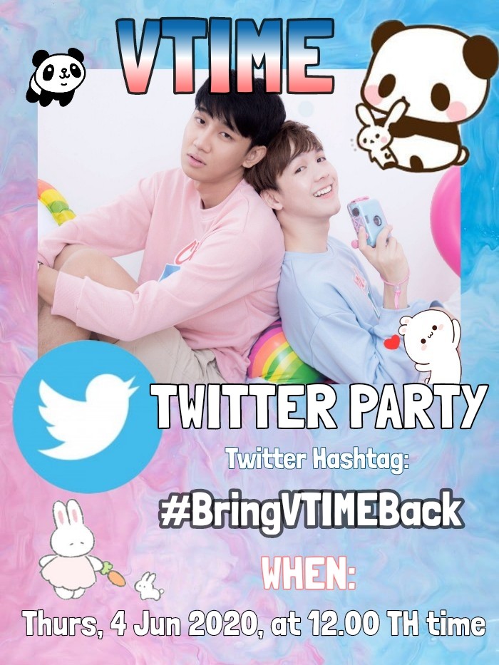titlecooheartph's tweet image. Thank you so much for everyone who joined our twitter party for our 🐼 and 🐰.  It brought so much joy to us when @titlekplee and @cooheartt joined us 🤧💙💛

Let's stay together for a long looongg time VTIME Family and see u again soon on our future FP's 💙💛

#BringVTIMEBack