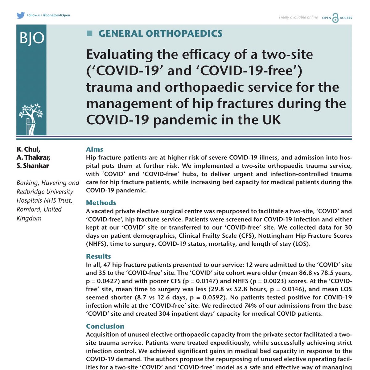 Amit Thakrar (@dramitthakrar) on Twitter photo Pleased to be sharing the results of our T&O departmentās two-site hip #fracture trauma service during the #COVIDć¼19 pandemic in the <a href="/BoneJointOpen/">Bone & Joint Open</a> journal with <a href="/karenkchui/">Mx Karen Kai Chui</a> and <a href="/iShiva_Shankar/">Shivakumar Shankar</a> online.boneandjoint.org.uk/doi/full/10.13⦠Pleased to be sharing the results of our T&O departmentās two-site hip #fracture trauma service during the #COVIDć¼19 pandemic in the <a href="/BoneJointOpen/">Bone & Joint Open</a> journal with <a href="/karenkchui/">Mx Karen Kai Chui</a> and <a href="/iShiva_Shankar/">Shivakumar Shankar</a> online.boneandjoint.org.uk/doi/full/10.13ā¦