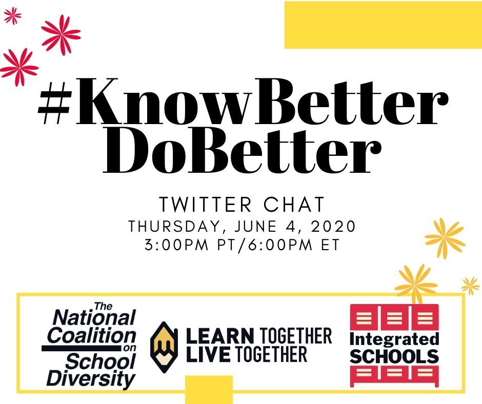 diverse_schools's tweet image. Tonight (6/4) at 6pm EST - How does our segregated educational system contribute to racial strife? How might #schoolintegration supporters #KnowBetterDoBetter? Let&apos;s chat. @LearnTLiveT @integratedschls