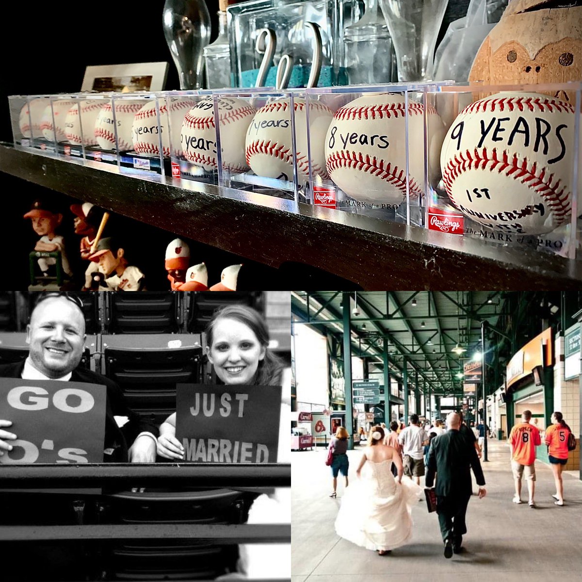 Another year down, another baseball added to the shelf! 9 years ago today we got dressed up all fancy to go to a <a href="/Orioles/">Baltimore Orioles</a> game, &amp; of course get married. No tradition of going to a game this year to l but we’re at the yard in spirit. #topofthe9th #9yearannivesary #wemissbaseball