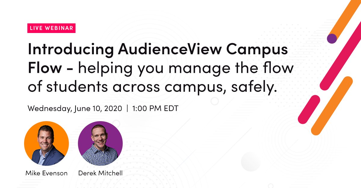 Mike and Derek will provide an overview of how AudienceView Campus Flow was conceptualized based on the challenges that have been identified through this pandemic.

📆 Wednesday, June 10
🕐 1:00pm EDT
👨‍🏫 <a href="/mikeevenson/">Mike Evenson</a> &amp; Derek Mitchell
🔗 bit.ly/avcf-webinar