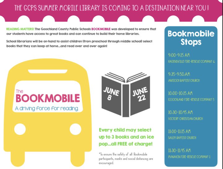 sagGEYER's tweet image. The @glndschools Summer Mobile Library is coming to a destination near you! 📚 June 8 / June 22