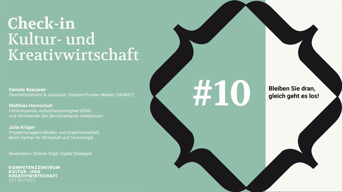 Am 05.06. findet unsere 10. Folge #checkinkkw statt: Wir sprechen über das #Konjunkturpaket der #Bundesregierung, #NeustartKultur und bisherige Entwicklungen in der Kultur- und Kreativwirtschaft. Live on Twitter 18 Uhr  
@diewahremona