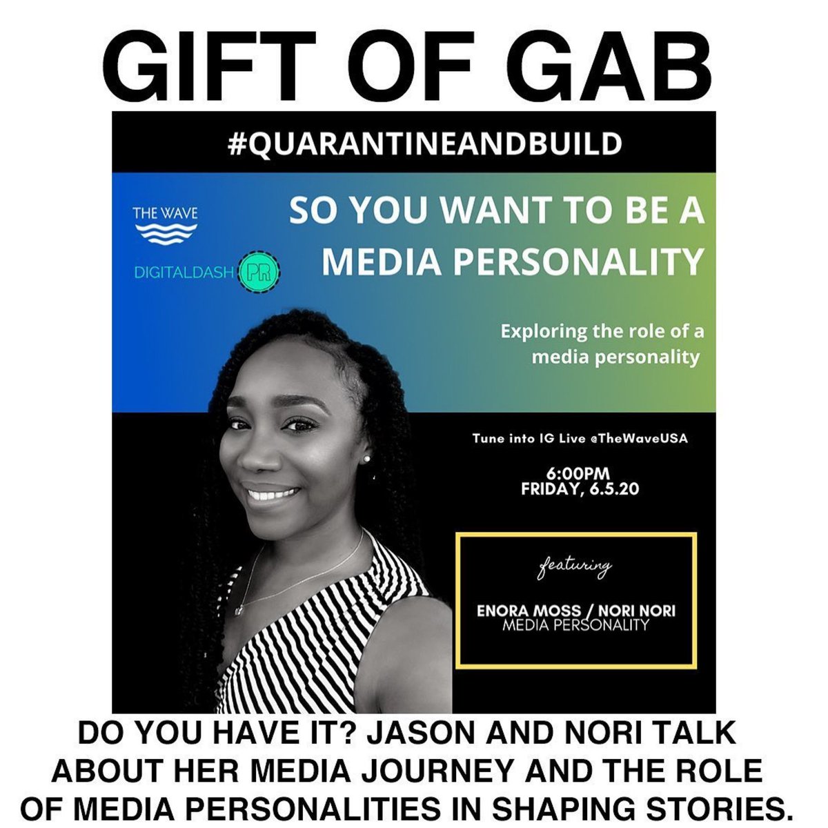 #Repost @thewaveusa ・・・ It’s the Jason and Nori show! Jason talks to @itsnorinori about her media journey and the role media plays in both good times and challenging! Friday at 6pm ET #quarantineandbuild