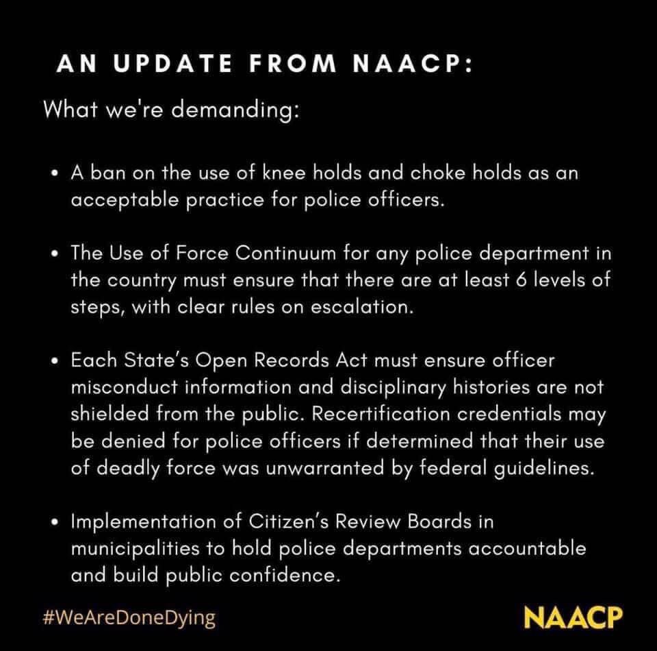 Via <a href="/NAACP/">NAACP</a> Reasonable demands that address real change. 

Know what you’re fighting for. 
Know what your voting for.
Know what your donating towards.

Be woke but be informated. “A goal without a plan is just a wish.” Like <a href="/anthonypica/">Anthony Pica</a> reminds me. #bethechange #BLM