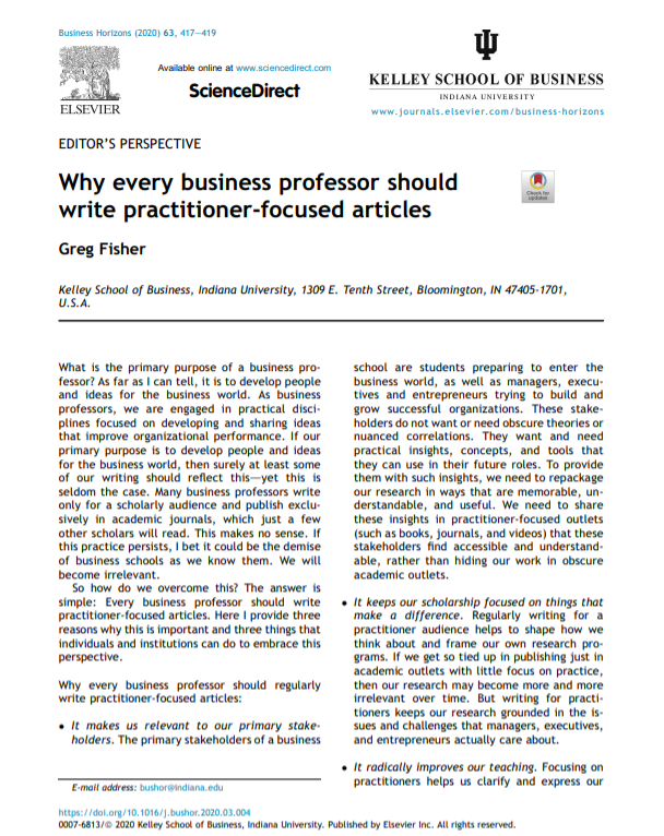 Toffeemen68's tweet photo. Why every business professor should write practitioner-focused articles

1. It makes us relevant to our primary stakeholders

2. It keeps our scholarship focused on things that
make a difference

3. It radically improves our teaching.

https://t.co/2UlyPY7zPQ https://t.co/P5rg8ffO9r