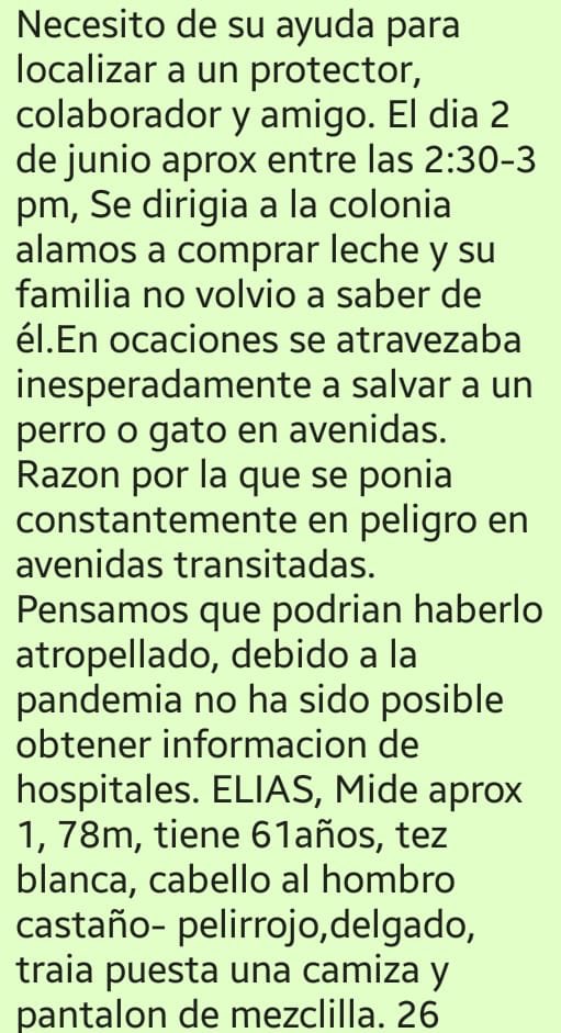 TapiaFernanda's tweet photo. Protector desaparecido. El es Elias. Venia al albergue con frecuencia y jamás abandonaria a su familia y perritos. Le han visto? https://t.co/I3wP55vXds