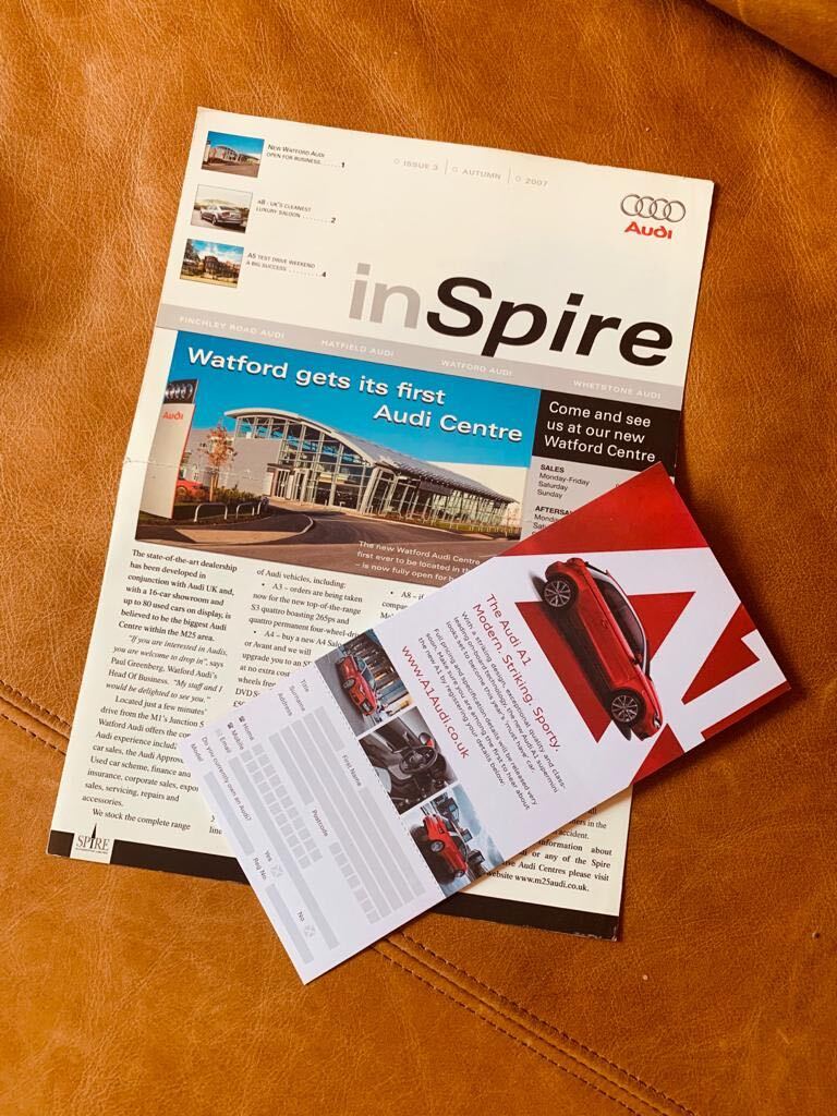 KeeCreativeUK's tweet photo. #TBT: Look what we’ve found! Some old print jobs we did for @CitygateCars, #Volvo and @m25Audi. That's a showroom flyer introducing the Audi A1! ❤️ And the VW mailer was back in 2005 and one of our first-ever direct mailouts for Citygate!

#ThrowbackThursday #Audi #VW https://t.co/SWtYEhUyow